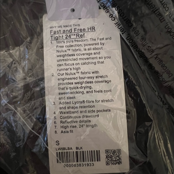 NWT lululemon Fast and Free High-Rise 7/8 Tight 24" 
Asia Fit black - Picture 11 of 12